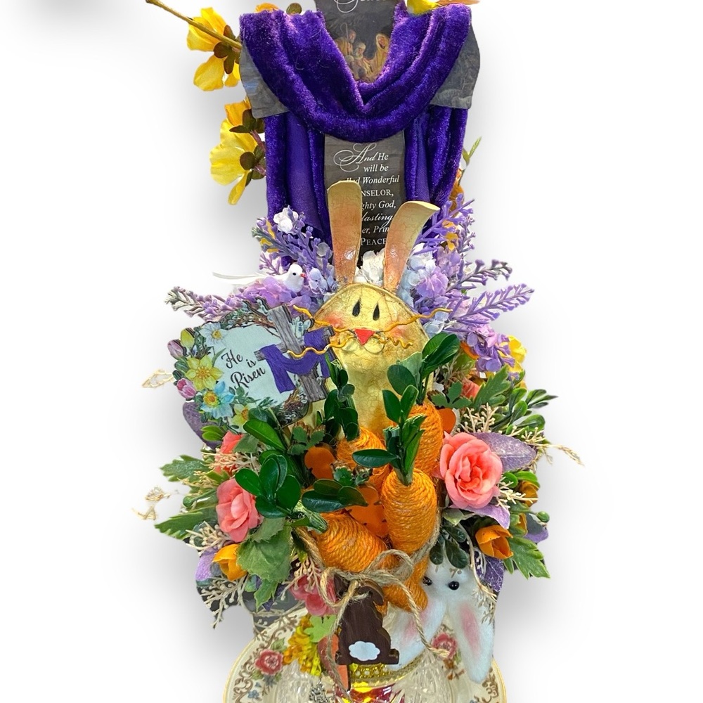 Vintage Spring Bouquet He Has Risen & Bunnies 2 in 1 spin decor with Tea Light